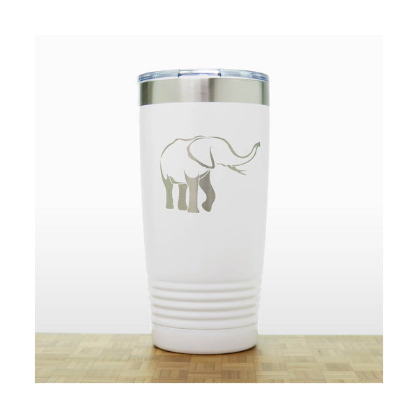 White - Elephant 20 oz Engraved Insulated Travel Tumbler - Design 4 - Copyright Hues in Glass