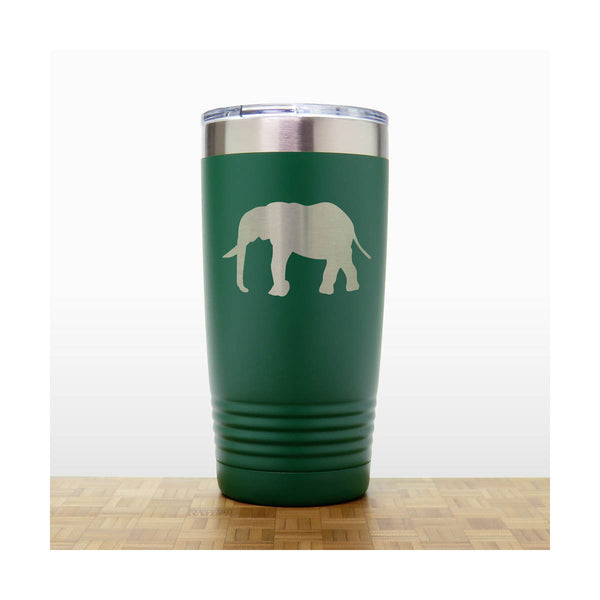 Green - Elephant 20 oz Insulated Travel Tumbler - Design 5 - Copyright Hues in Glass