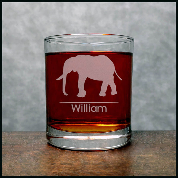 Personalized Elephant Whisky Glass - Design 5 - Copyright Hues in Glass
