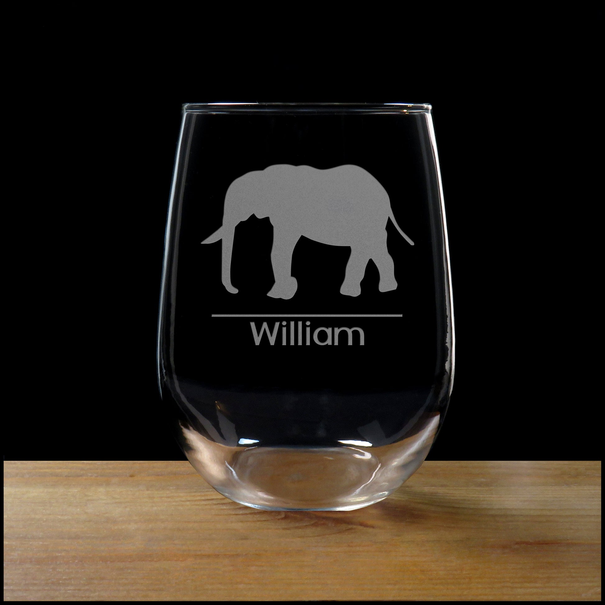 Elephant Stemless Wine Glass - Design 5 - Copyright Hues in Glass