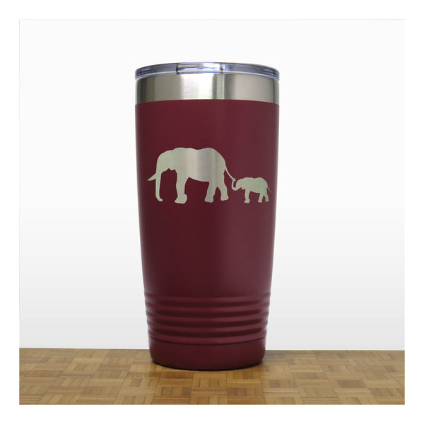 Maroon - Elephant and Baby 20 oz Engraved Insulated Tumbler - Copyright Hues in Glass