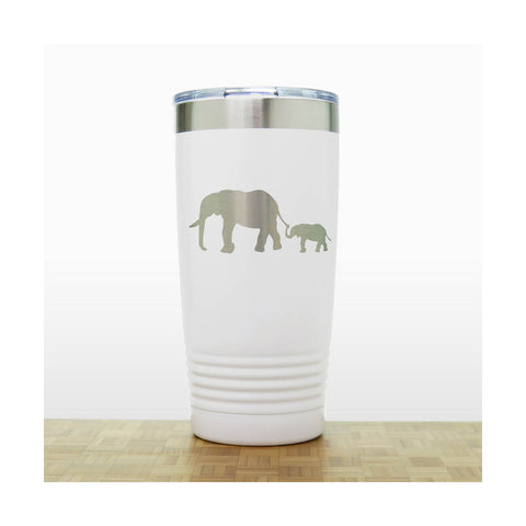 White - Elephant and Baby 20 oz Engraved Insulated Tumbler - Copyright Hues in Glass