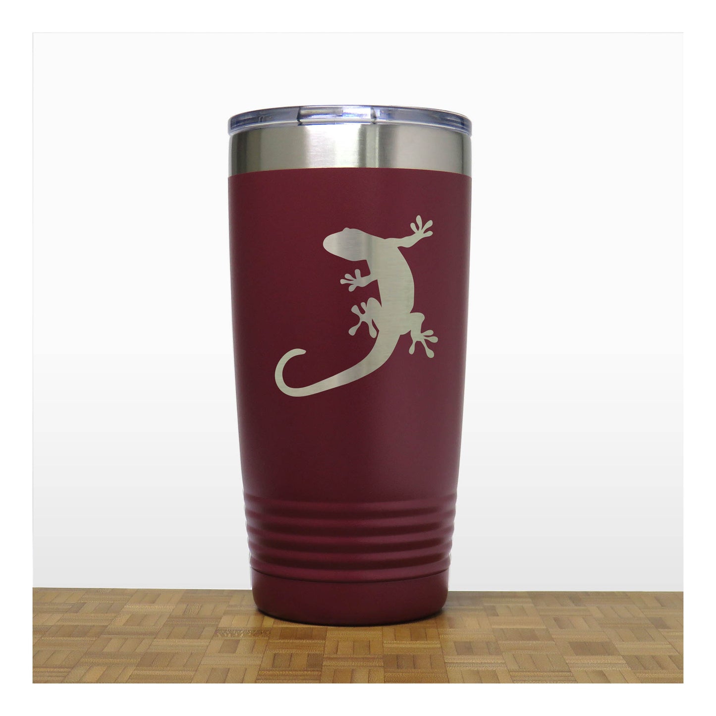 Maroon - Gecko Engraved 20 oz Insulated Tumbler - Copyright Hues in Glass