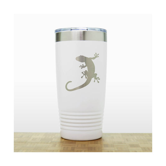White - Gecko Engraved 20 oz Insulated Tumbler - Copyright Hues in Glass