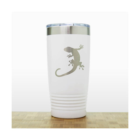 White - Gecko Engraved 20 oz Insulated Tumbler - Copyright Hues in Glass