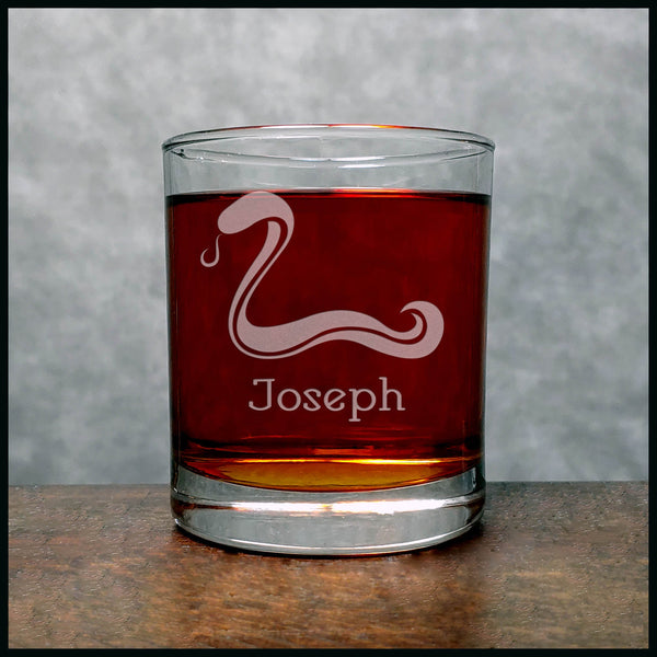 Personalized Snake Whisky Glass - Design 3 - Copyright Hues in Glass