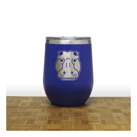Blue - Hippo Head 12 oz Insulated Wine Tumbler - Copyright Hues in Glass