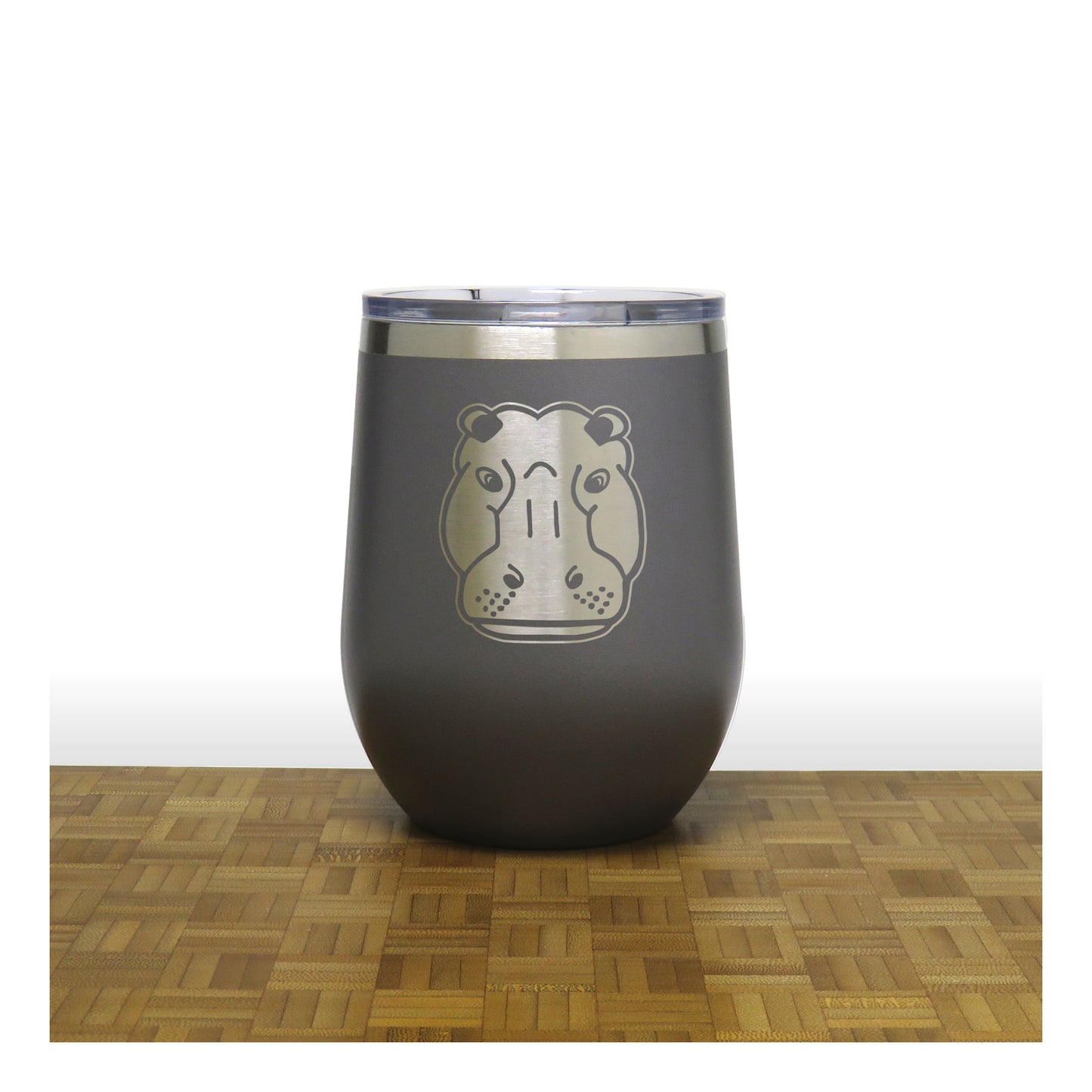 Gray - Hippo Head 12 oz Insulated Wine Tumbler - Copyright Hues in Glass