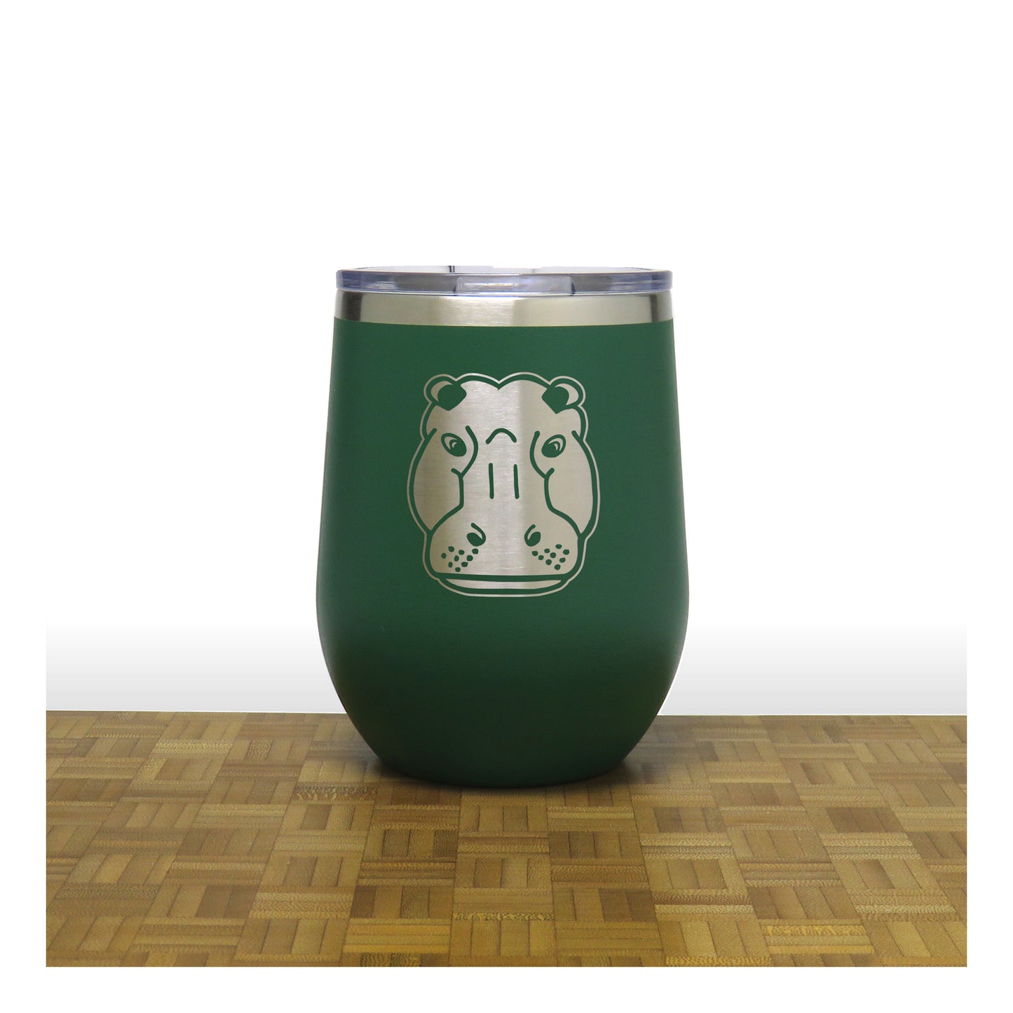 Green - Hippo Head 12 oz Insulated Wine Tumbler - Copyright Hues in Glass