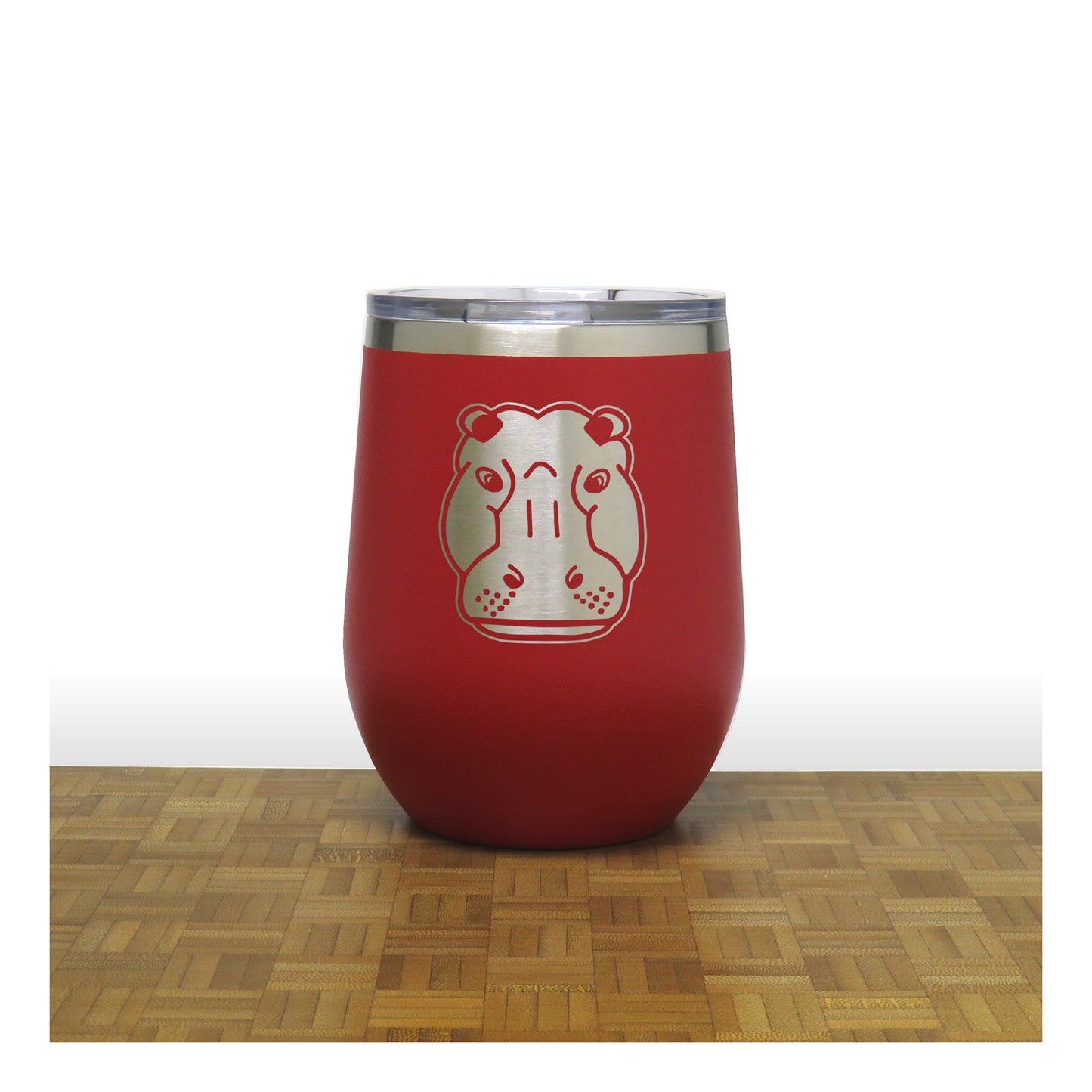 Red - Hippo Head 12 oz Insulated Wine Tumbler - Copyright Hues in Glass
