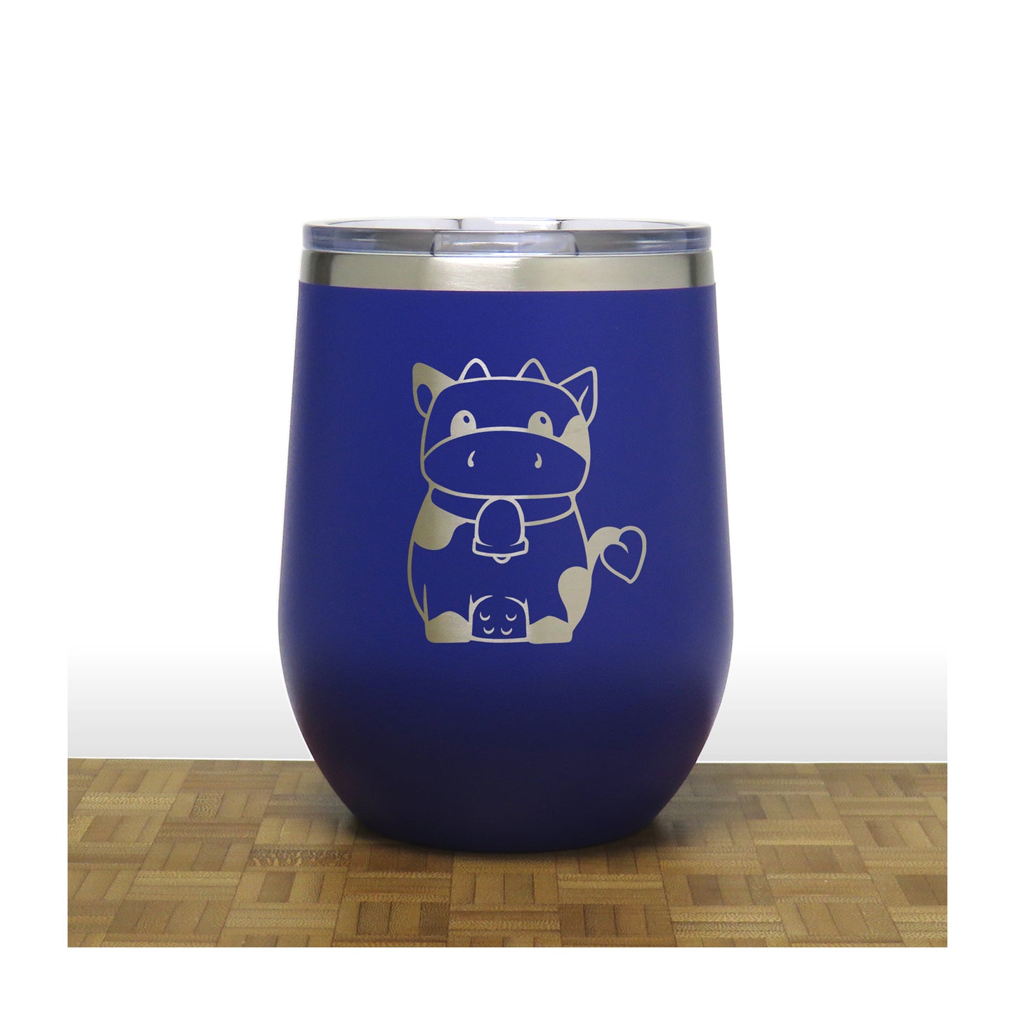 Blue Cute Cow PC 12oz STEMLESS WINE - Copyright Hues in Glass