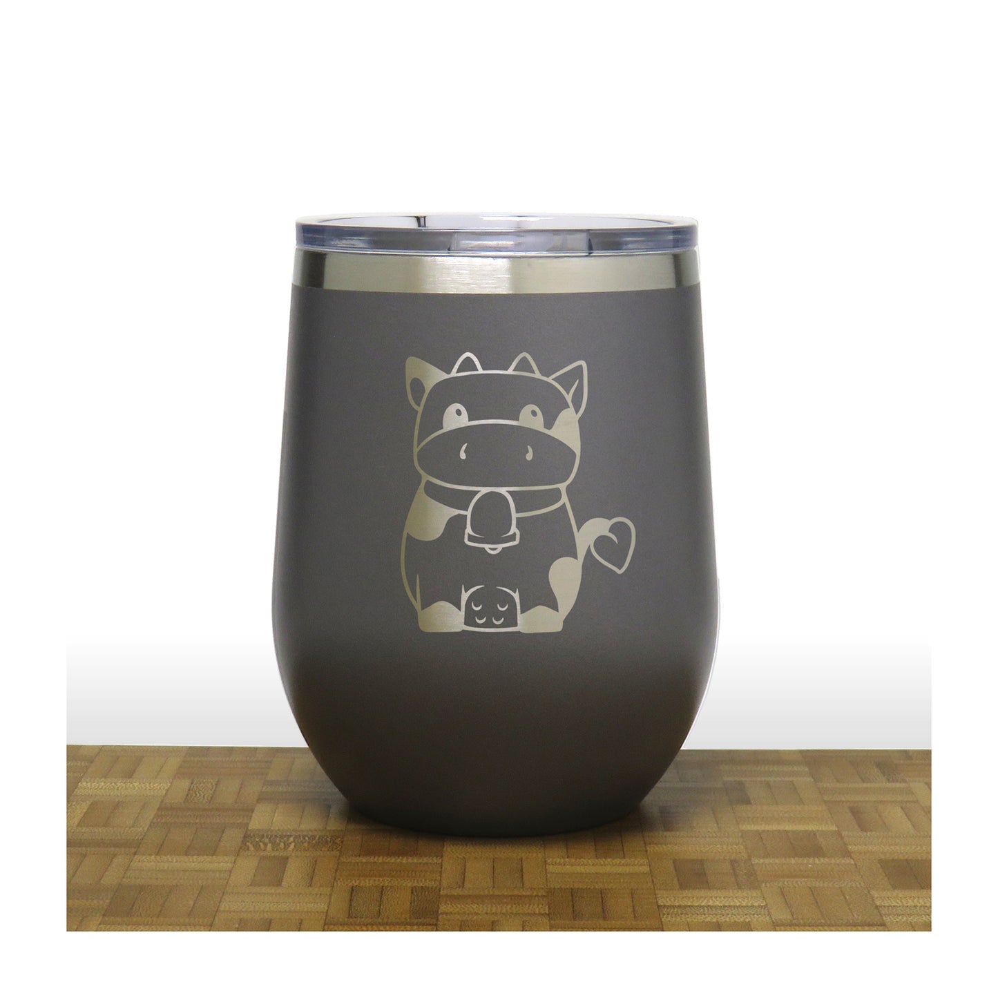 Grey Cute Cow PC 12oz STEMLESS WINE - Copyright Hues in Glass