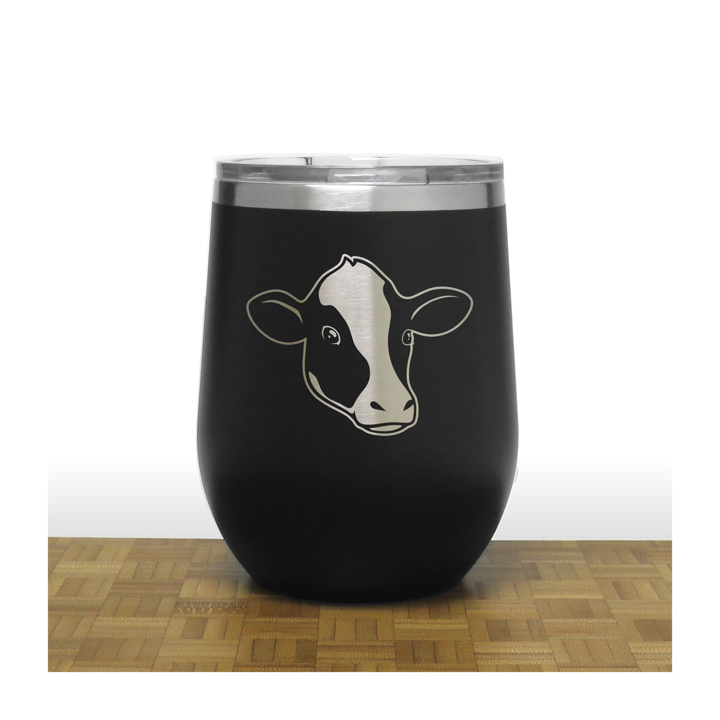 Black - Cow Face  PC 12oz STEMLESS WINE