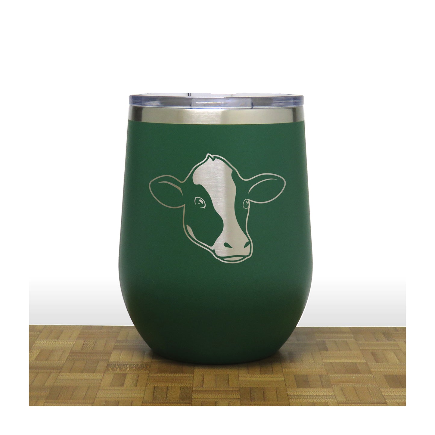 Green - Cow Face  PC 12oz STEMLESS WINE