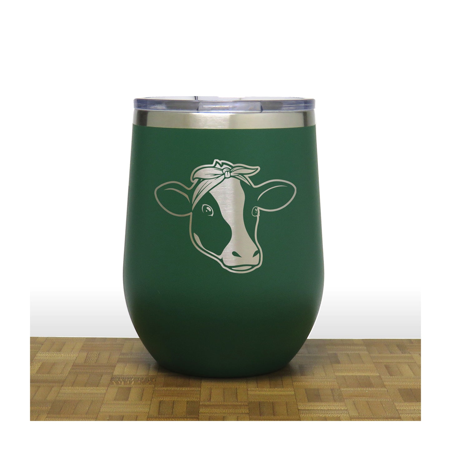 Green - Cow Face with Bandana PC 12oz STEMLESS WINE