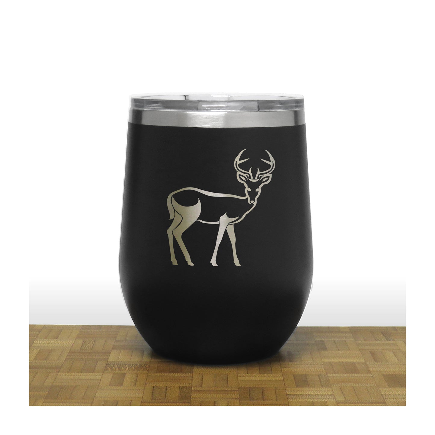 Black - Deer Doe PC 12oz STEMLESS WINE - Copyright Hues in Glass