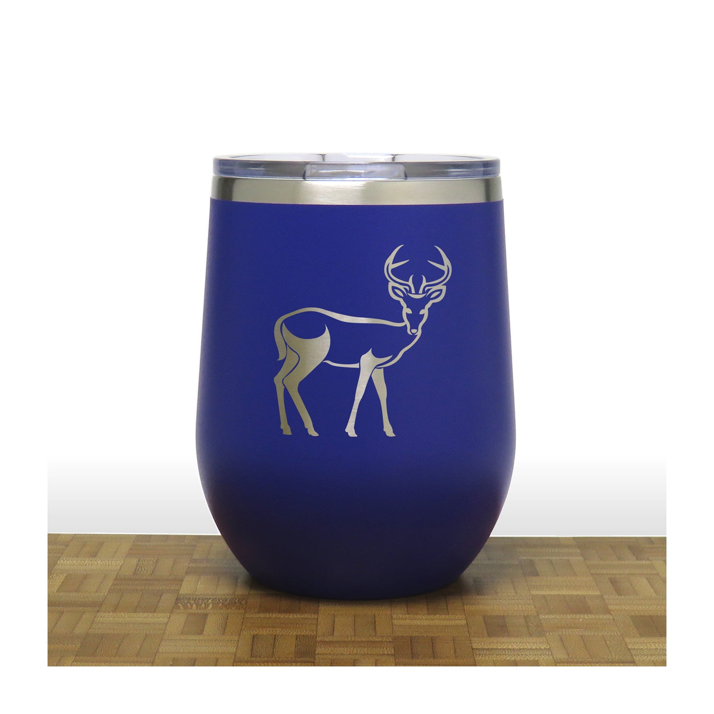 Blue - Deer Doe PC 12oz STEMLESS WINE - Copyright Hues in Glass