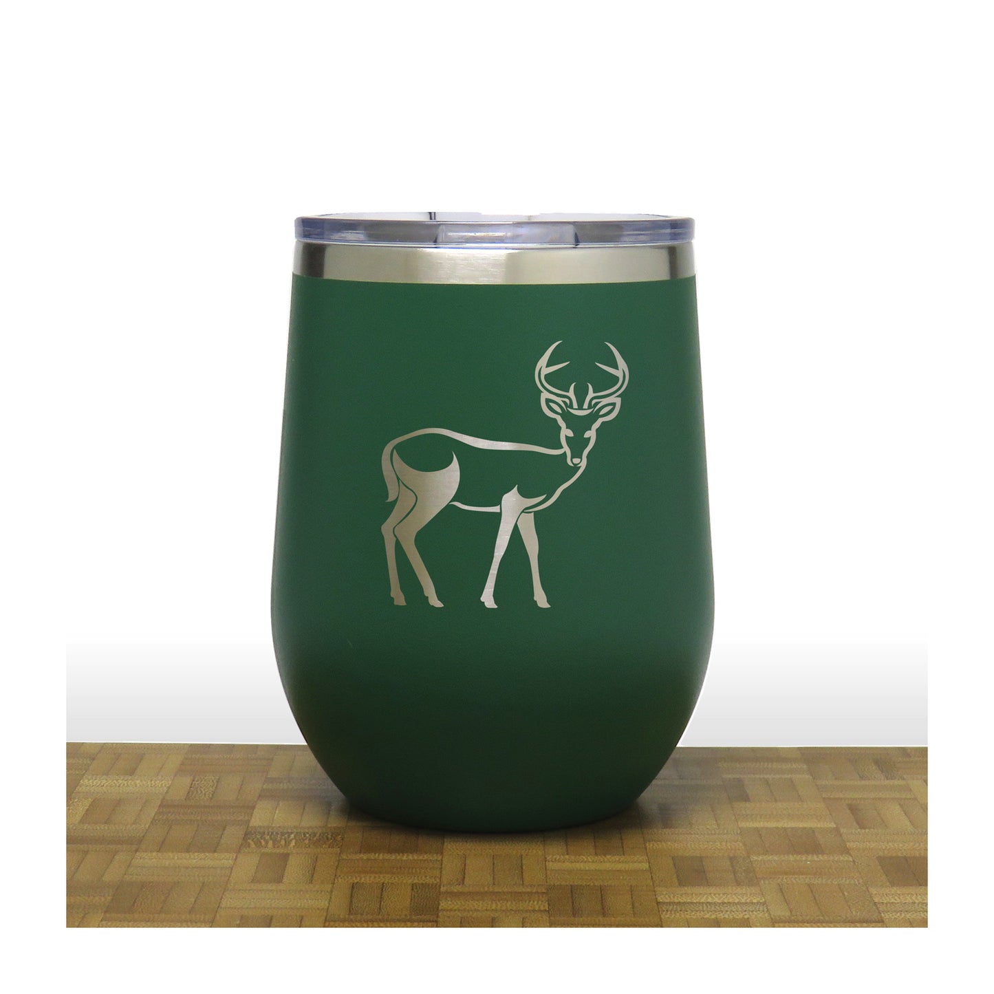 Green - Deer Doe PC 12oz STEMLESS WINE - Copyright Hues in Glass