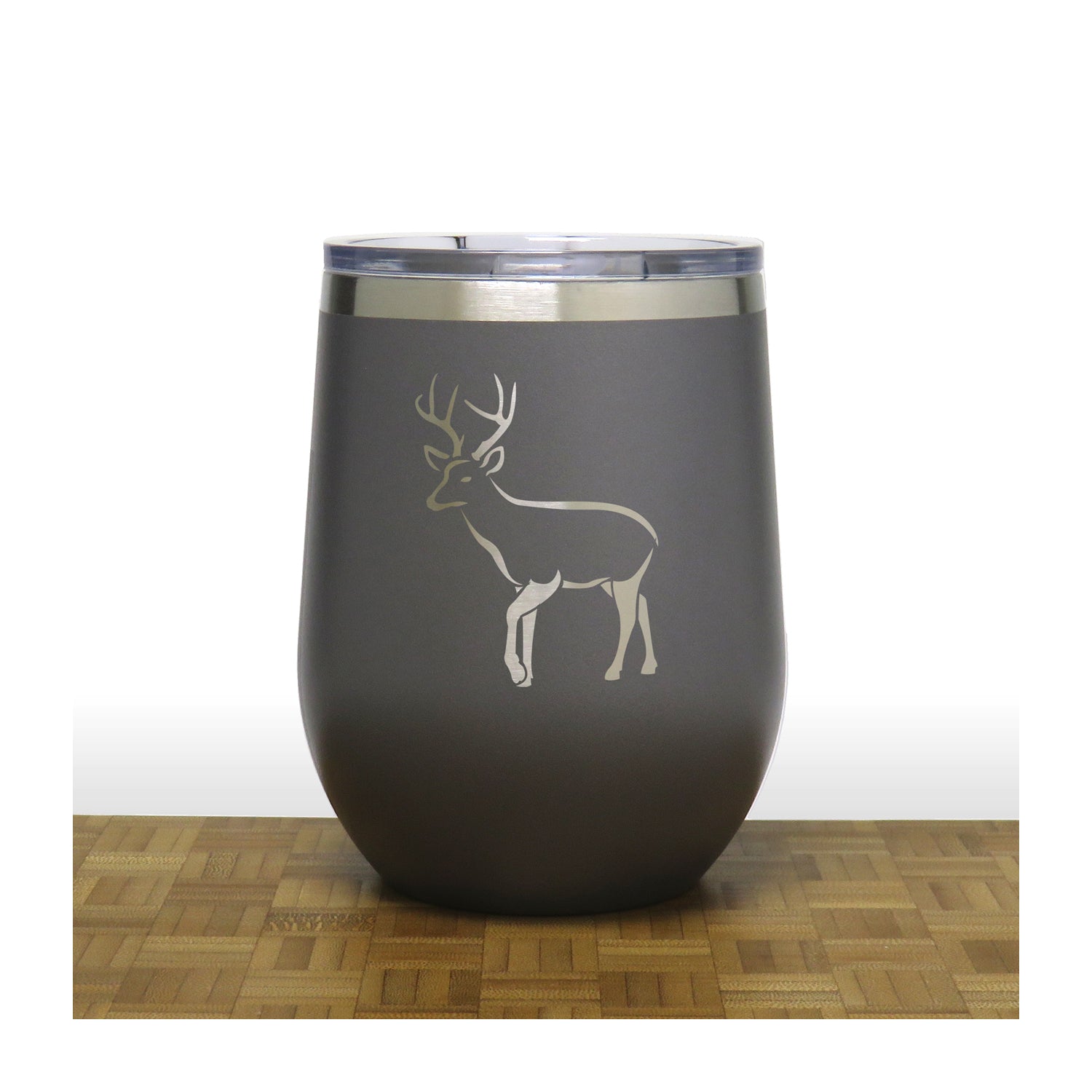 Grey Deer Design 7 - PC 12oz STEMLESS WINE - Copyright Hues in Glass