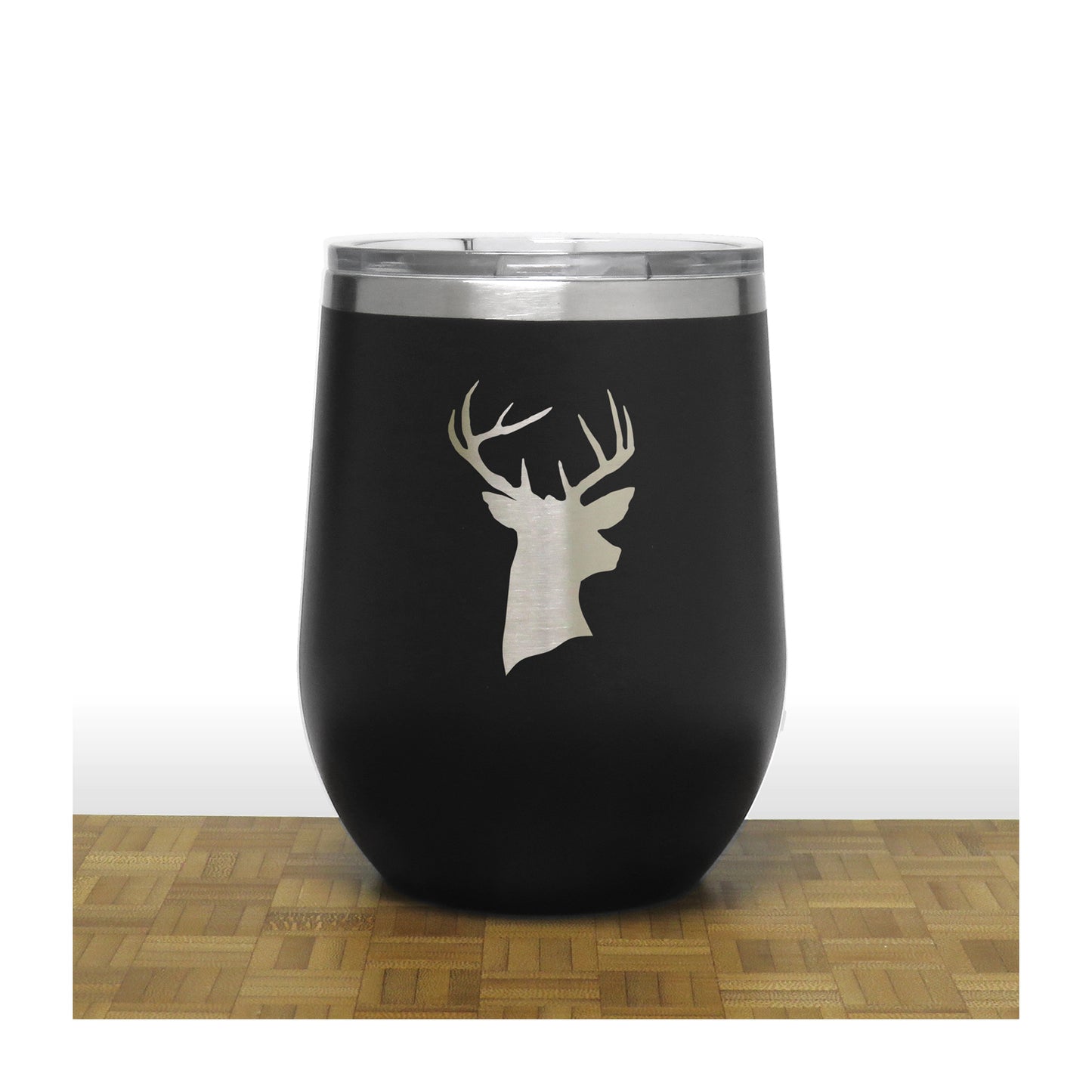 Black - Deer Head PC 12oz STEMLESS WINE - Copyright Hues in Glass