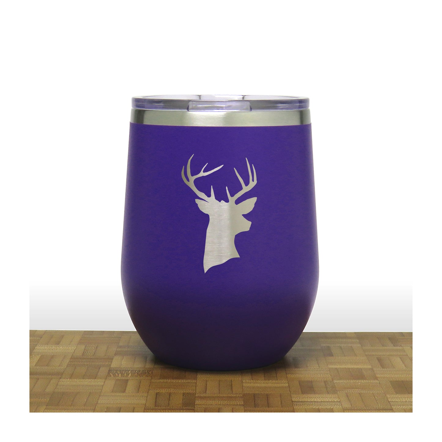 Purple - Deer Head PC 12oz STEMLESS WINE - Copyright Hues in Glass