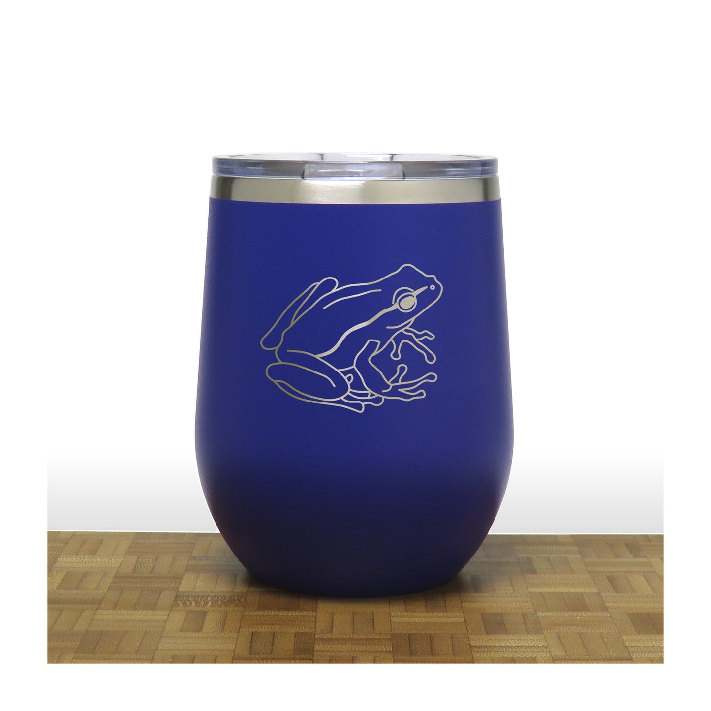 Blue - Garden Frog PC 12oz STEMLESS WINE - Copyright Hues in Glass