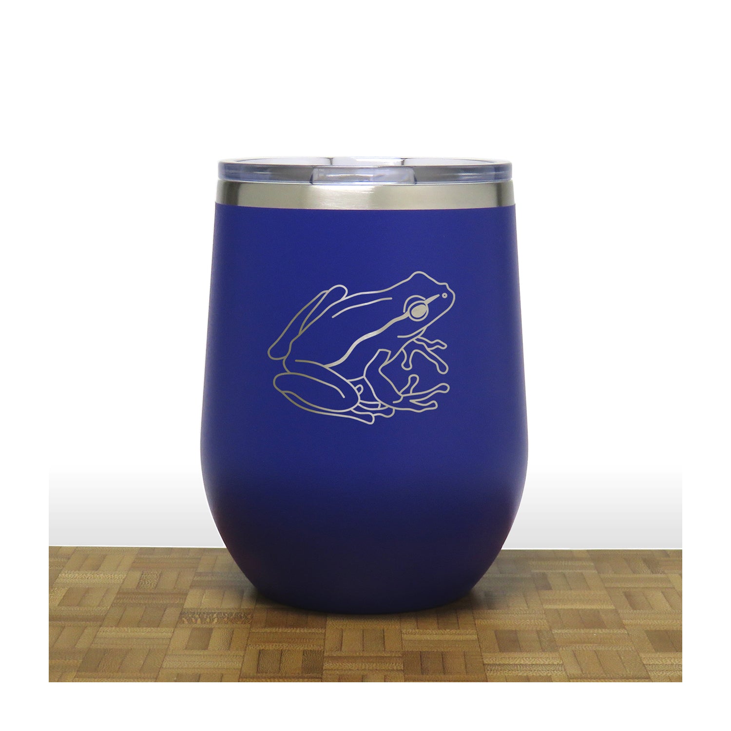 Blue - Garden Frog PC 12oz STEMLESS WINE - Copyright Hues in Glass