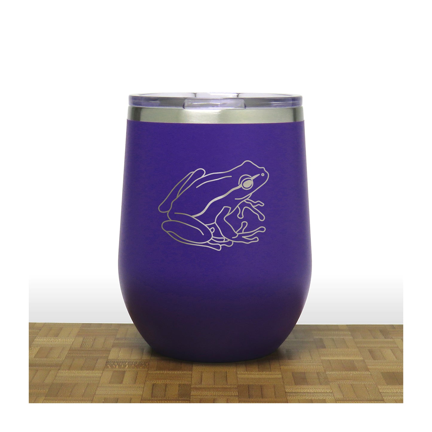 Purple - Garden Frog PC 12oz STEMLESS WINE - Copyright Hues in Glass