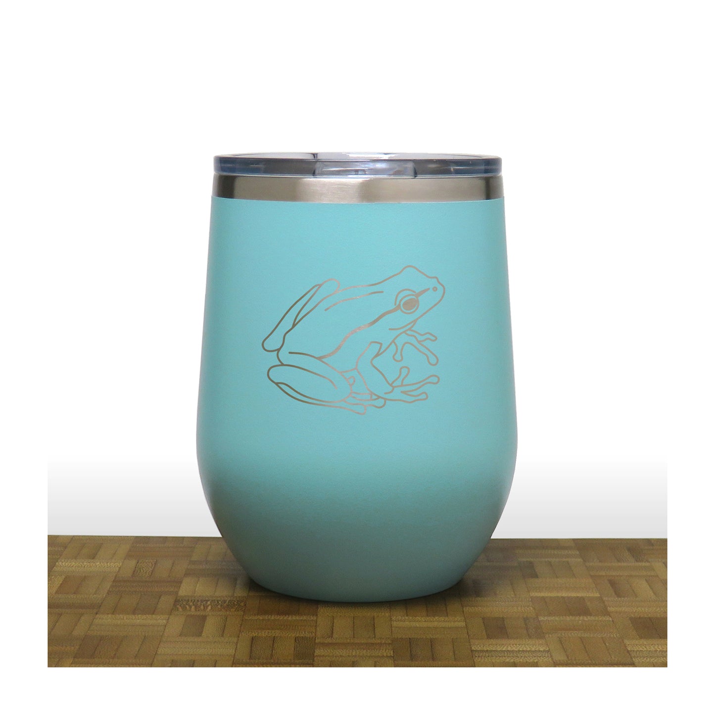 Teal - Garden Frog PC 12oz STEMLESS WINE - Copyright Hues in Glass
