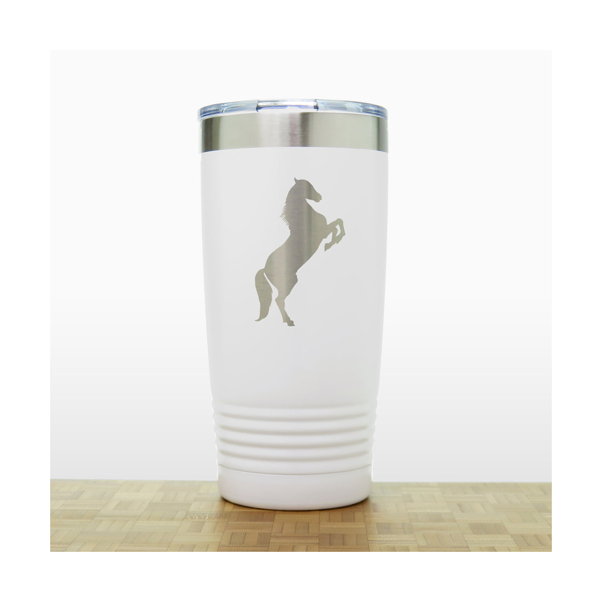 White - Prancing Horse 20 oz Insulated Tumbler - Copyright Hues in Glass