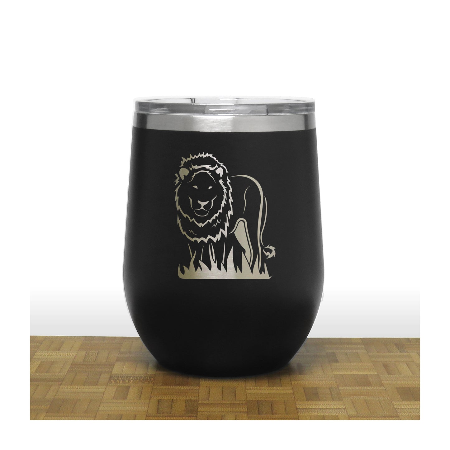 Black - Lion PC 12oz STEMLESS WINE - Copyright Hues in Glass