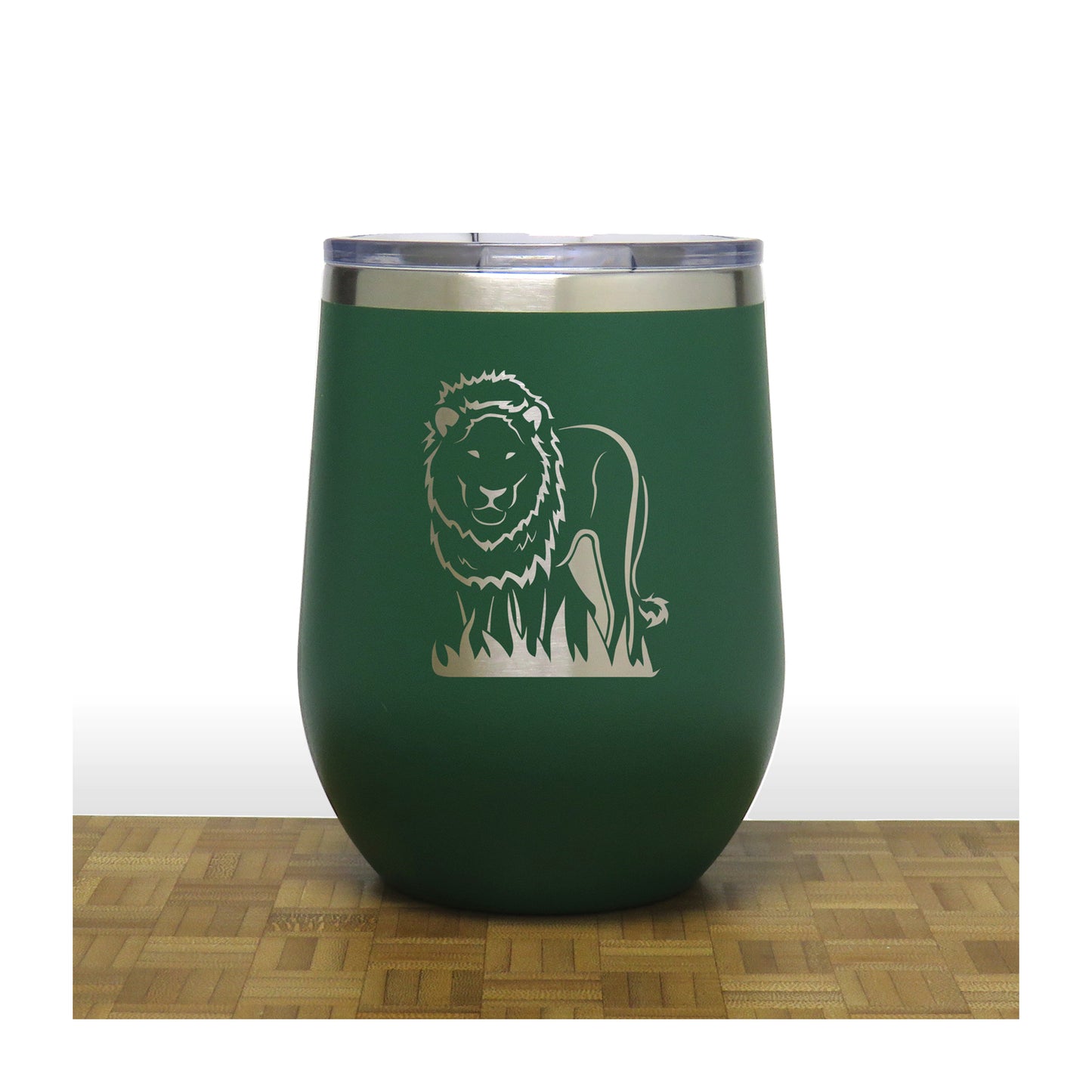 Green - Lion PC 12oz STEMLESS WINE - Copyright Hues in Glass