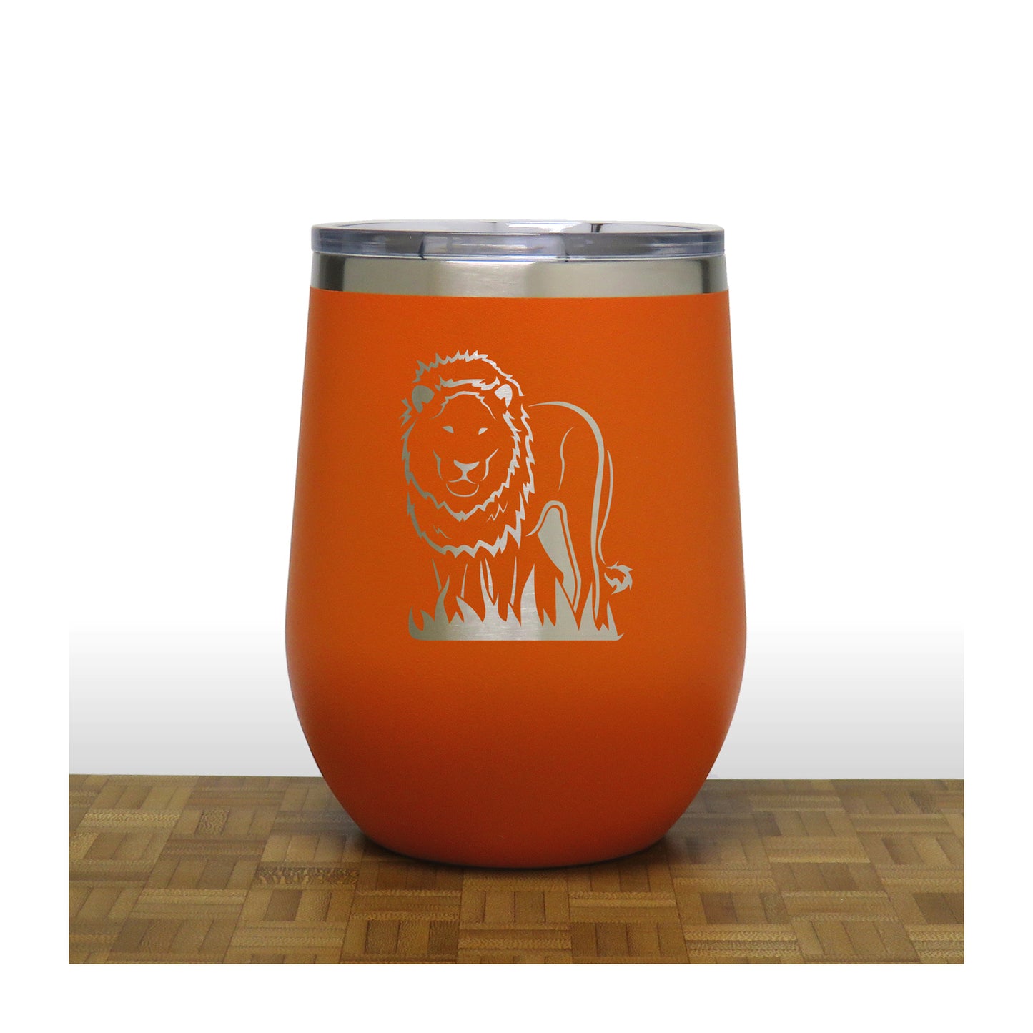 Orange - Lion PC 12oz STEMLESS WINE - Copyright Hues in Glass