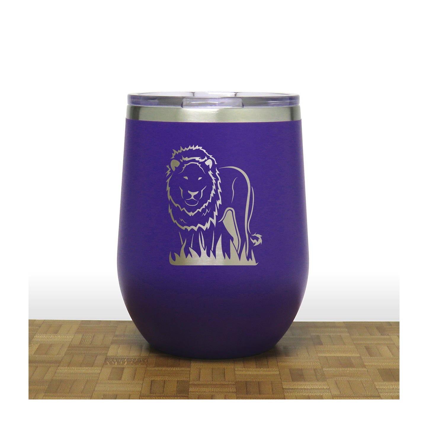 Purple - Lion PC 12oz STEMLESS WINE - Copyright Hues in Glass
