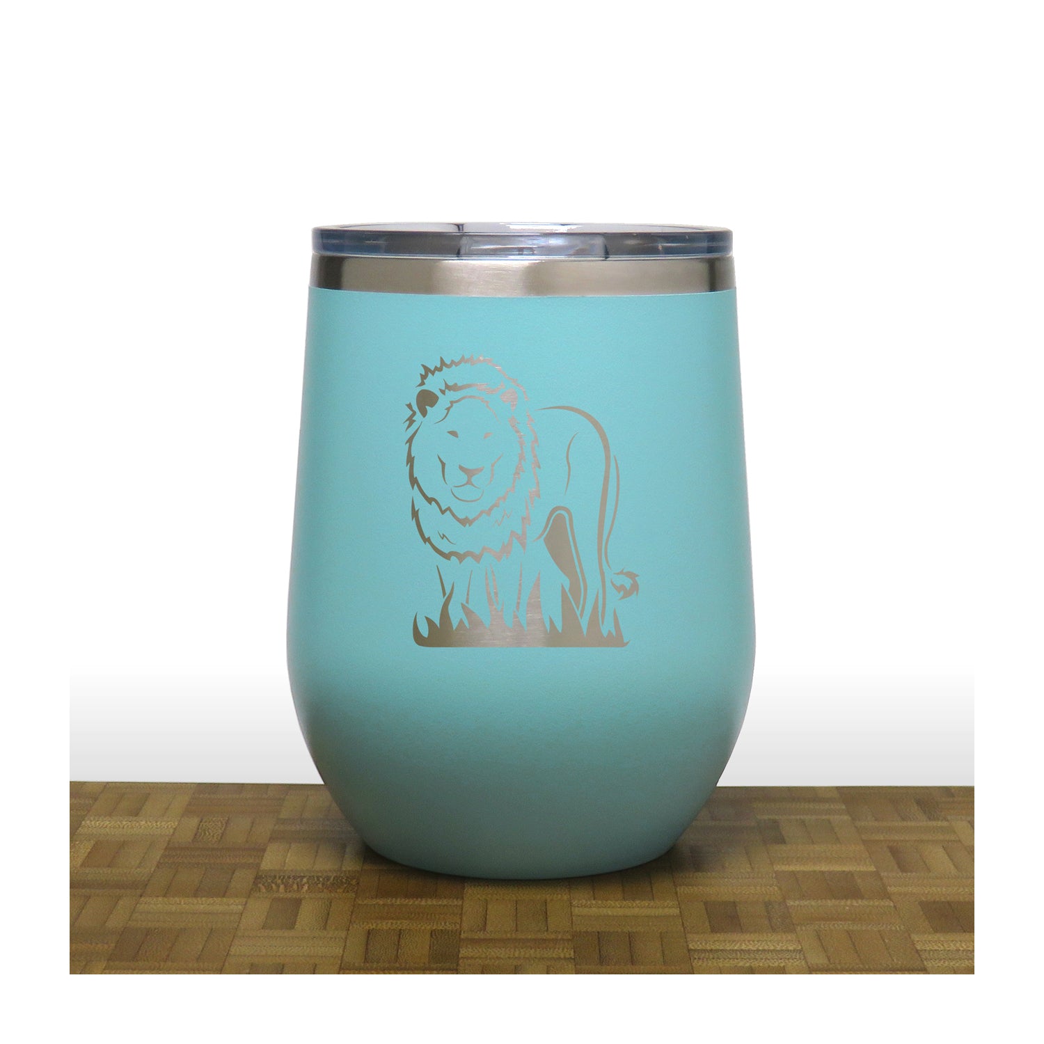 Teal - Lion PC 12oz STEMLESS WINE - Copyright Hues in Glass