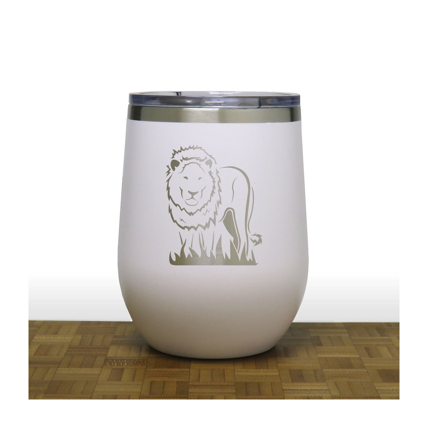 White - Lion PC 12oz STEMLESS WINE - Copyright Hues in Glass