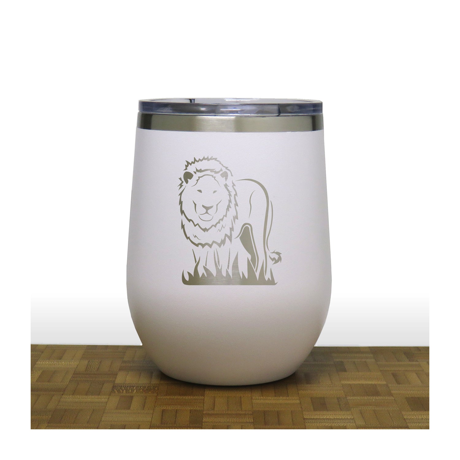 White - Lion PC 12oz STEMLESS WINE - Copyright Hues in Glass