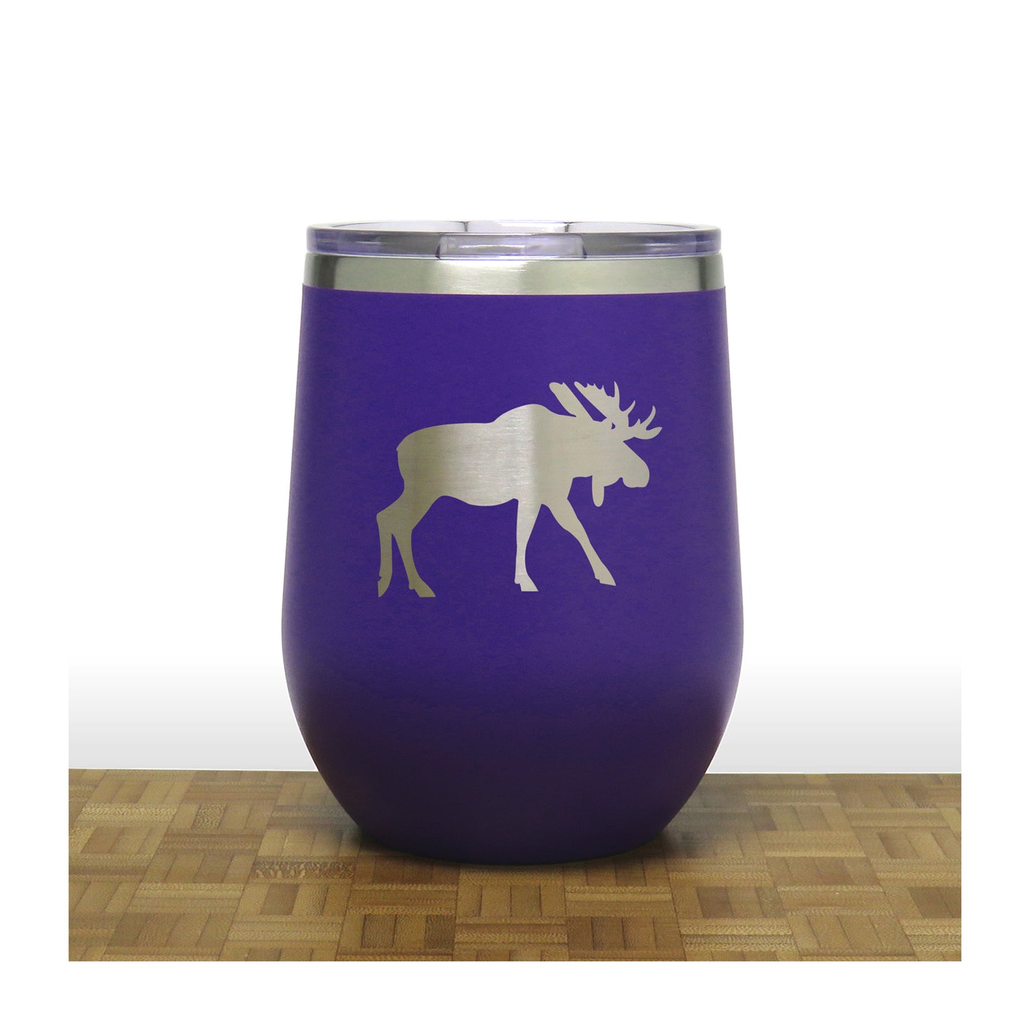 Purple - Moose Design 4 PC 12oz STEMLESS WINE - Copyright Hues in Glass