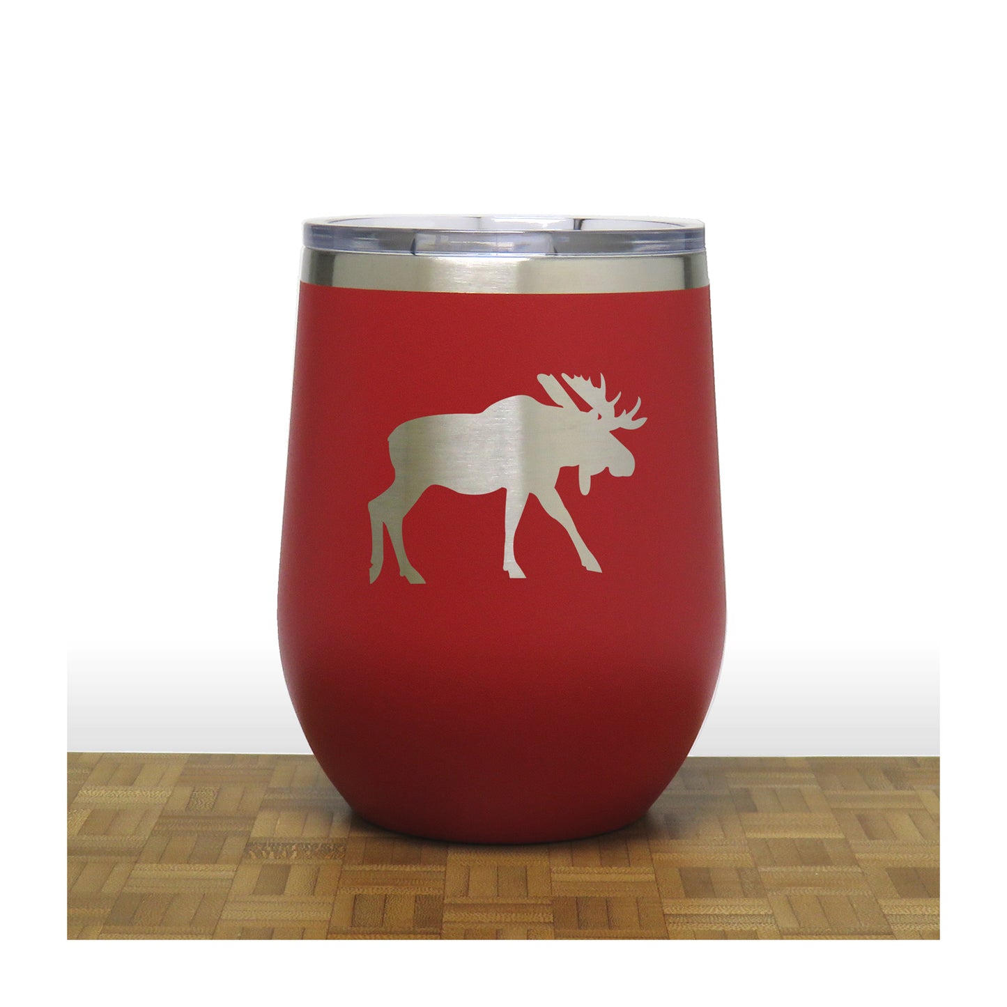 Red - Moose Design 4 PC 12oz STEMLESS WINE - Copyright Hues in Glass