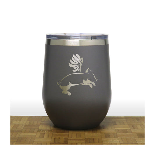 Grey - Flying Pig PC 12oz STEMLESS WINE - Design 2 - Copyright Hues in Glass