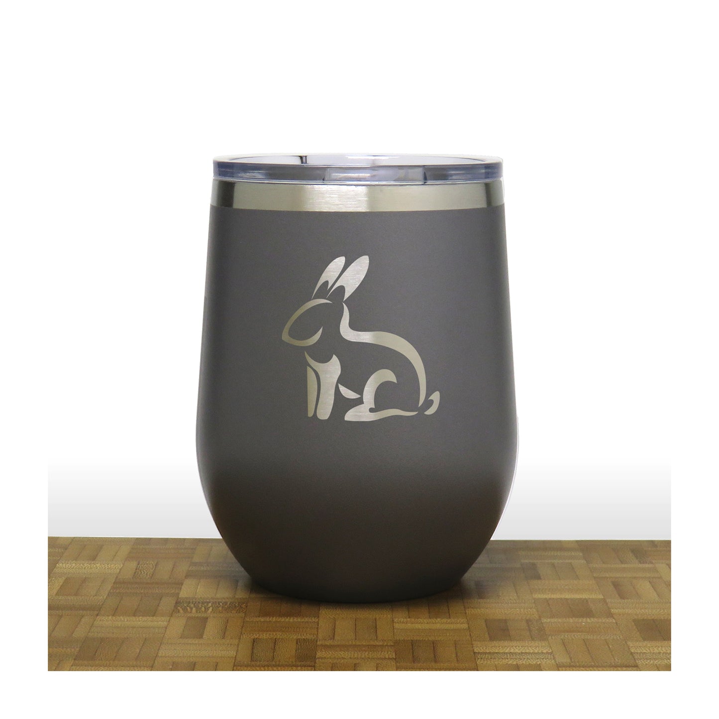 Grey - Sitting Rabbit PC 12oz STEMLESS WINE - Copyright Hues in Glass