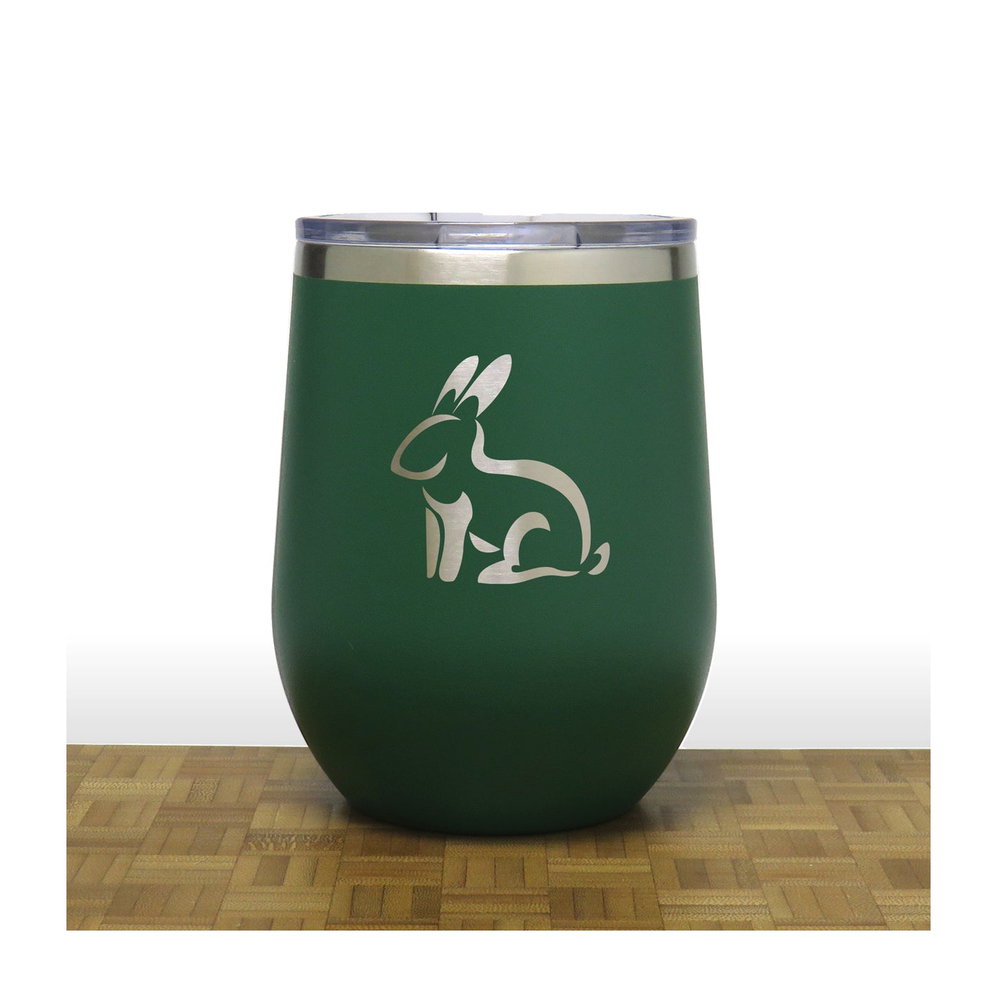 Green - Sitting Rabbit PC 12oz STEMLESS WINE - Copyright Hues in Glass