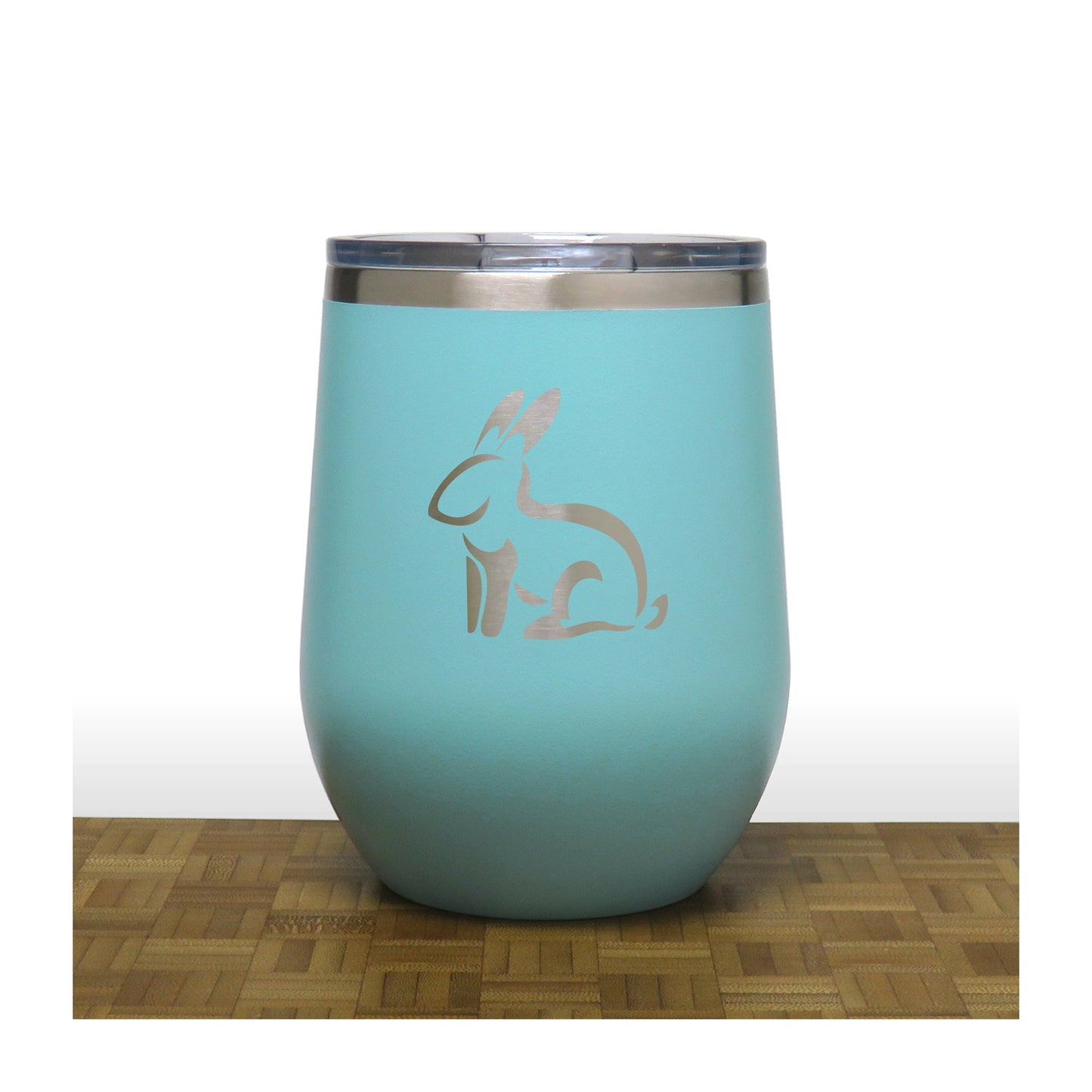Teal - Sitting Rabbit PC 12oz STEMLESS WINE - Copyright Hues in Glass