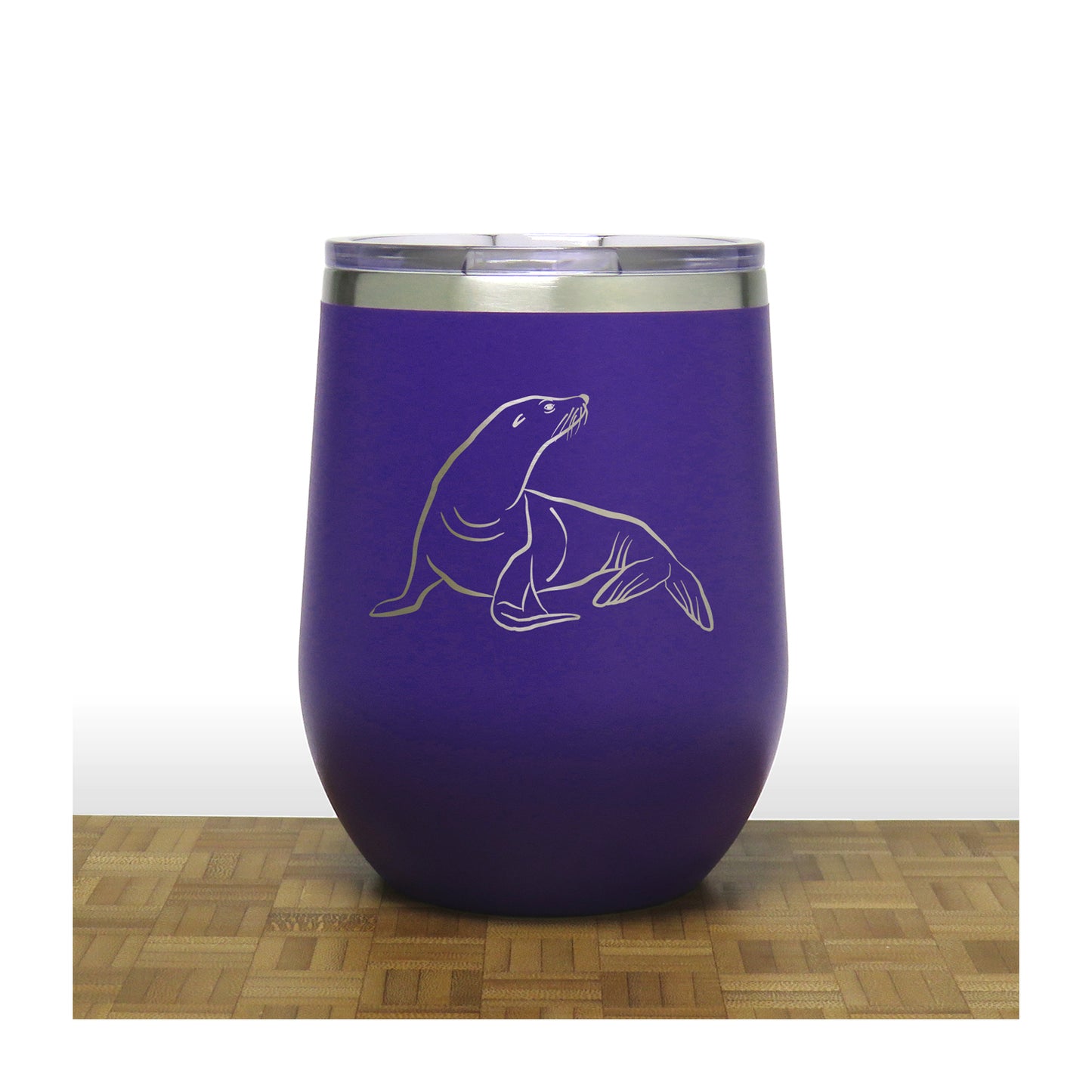 Purple - Sea Lion PC 12oz STEMLESS WINE - Copyright Hues in Glass