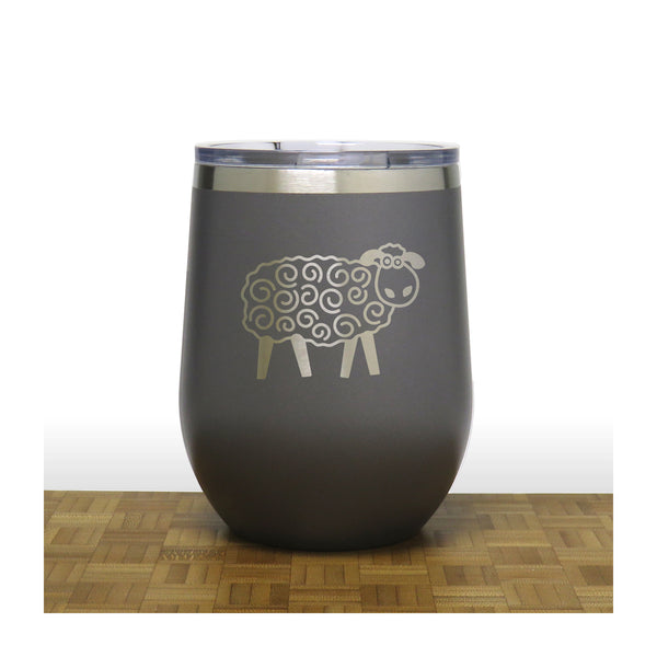 Grey - Cute Sheep PC 12oz STEMLESS WINE - Copyright Hues in Glass