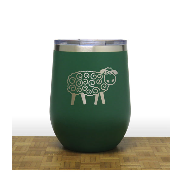 Green - Cute Sheep PC 12oz STEMLESS WINE - Copyright Hues in Glass