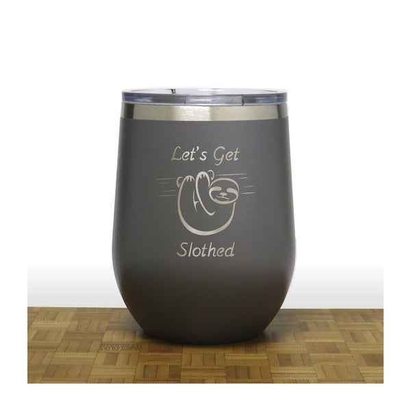 Grey - Let's Get Slothed PC 12oz STEMLESS WINE - Copyright Hues in Glass