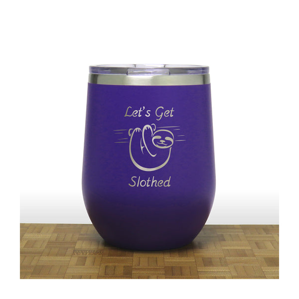 Purple - Let's Get Slothed PC 12oz STEMLESS WINE - Copyright Hues in Glass