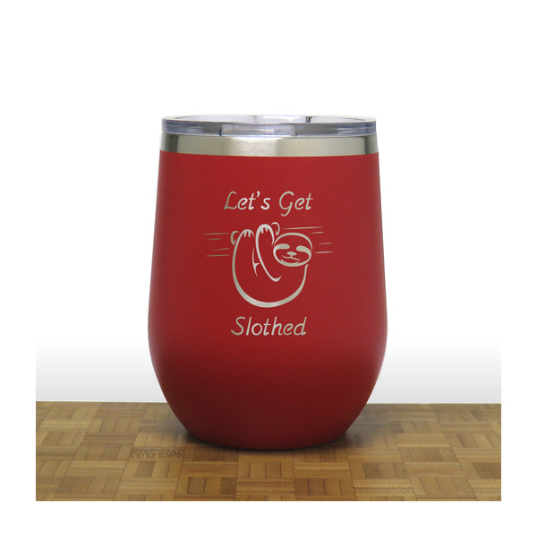 Red - Let's Get Slothed PC 12oz STEMLESS WINE - Copyright Hues in Glass