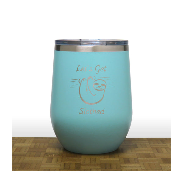 Teal - Let's Get Slothed PC 12oz STEMLESS WINE - Copyright Hues in Glass